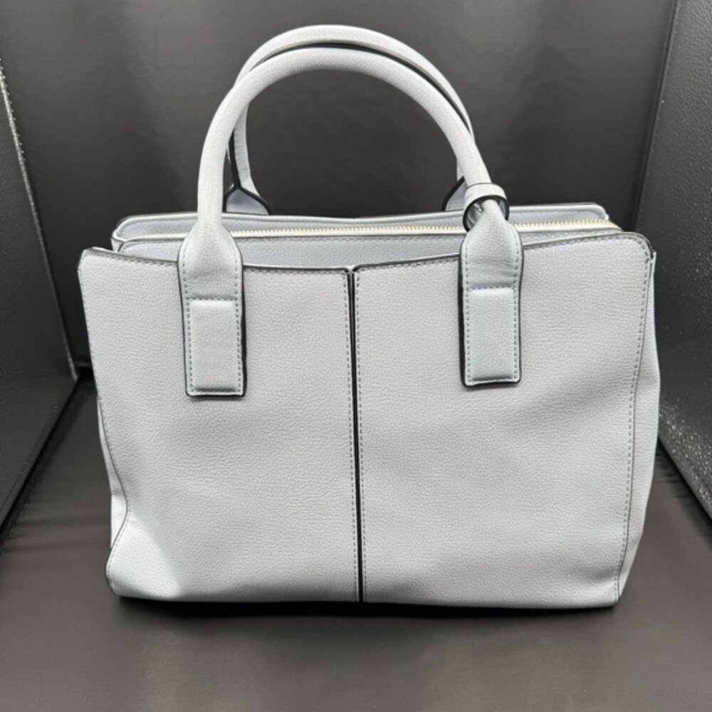 Gray Faux Leather Tote Handbag With Dual Handles & Gold Zipper Closure